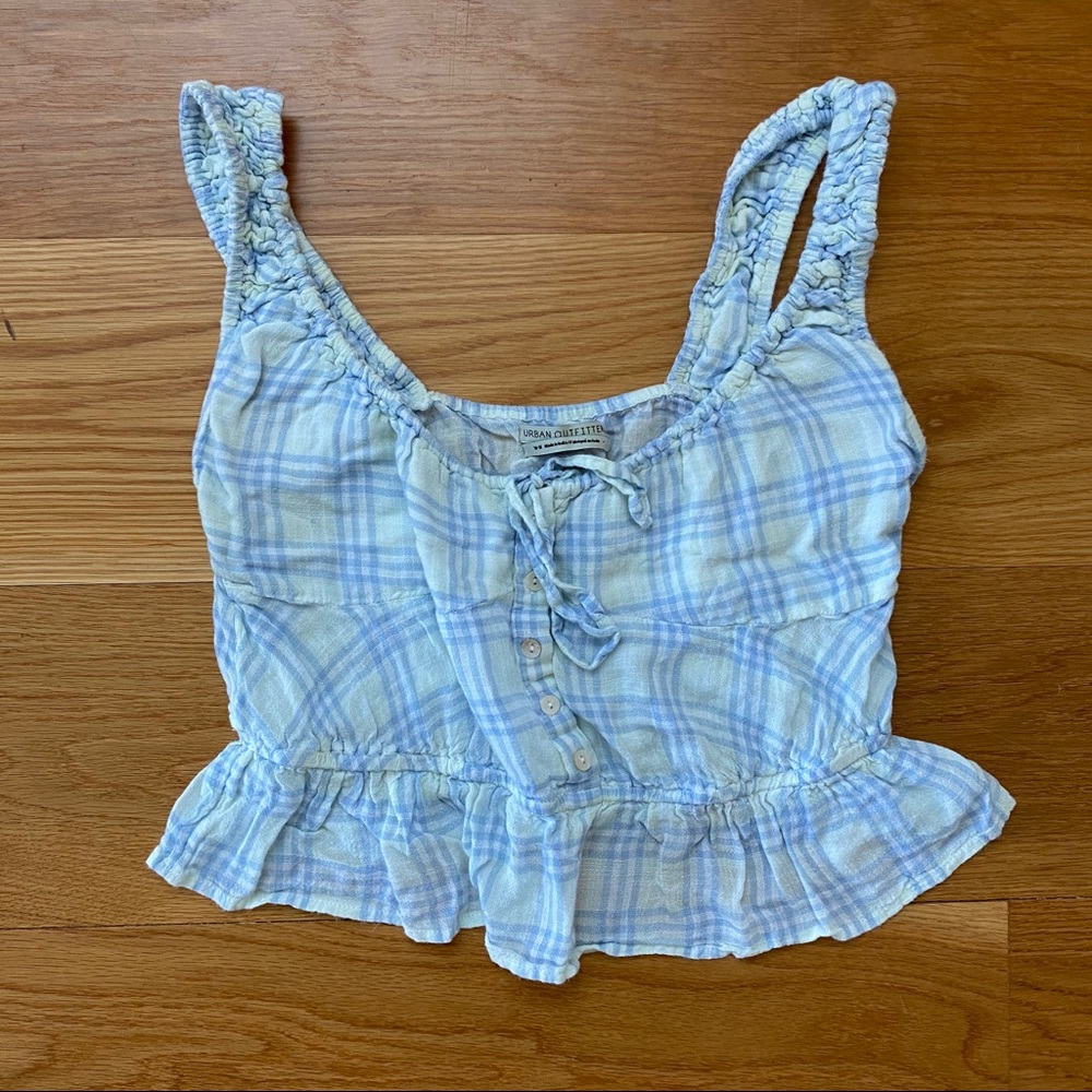 Urban Outfitters Cropped Buttoned Plaid Peplum Top